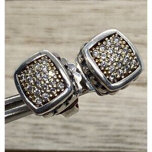 Lagos Caviar 18k Yellow Gold Silver Pave Set Diamond Beaded Square 14K Post